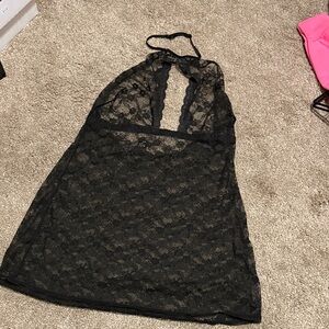 Black Lace Halter Dress